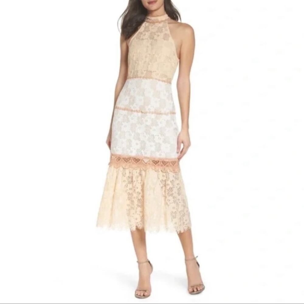 Foxiedox Amelia Lacey Midi Halter Dress Blush Women's Size XS‎ NWT